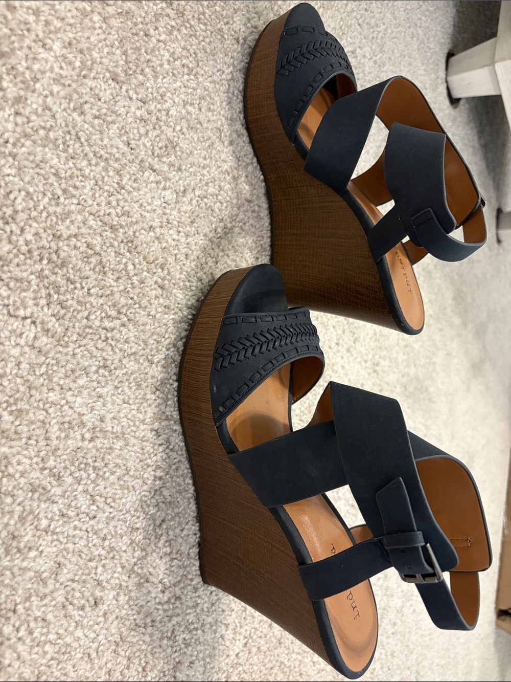 NWOT Indigo Navy Braided-Trim Wedge Sandals - Picture 2 of 5
